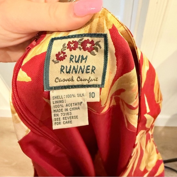 Rum Runner Vintage 100% Silk Red Hawaiian Floral Wrap Midi Dress Sz 10 Cruise - Picture 11 of 11